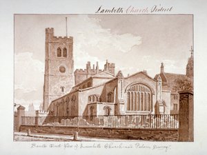 セント メアリー教会の南東の眺め、ランベス、ロンドン、1828 年。 作： John Chessell Buckler