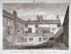 1808 年、ロンドン、バーモンジー、ミル レーンにあるトマス ポープの家の遺跡の南側の眺め。 作： John Chessell Buckler