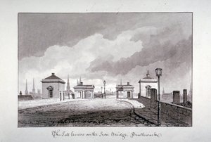 1827 年、ロンドン、サザーク橋の料金所。 作： John Chessell Buckler