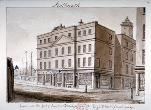 バラ ハイ ストリートとロンドン ブリッジの角の眺め、サザーク、ロンドン、1828 年 作： John Chessell Buckler