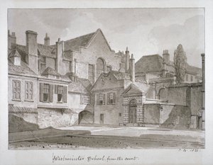 リトル ディーンズ ヤードにあるウェストミンスター スクールの眺め、ウェストミンスター、ロンドン、1821 年 作： John Chessell Buckler