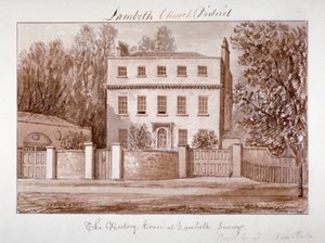 ランベス、ロンドン、1828 年に聖マリア牧師館のビュー。 作： John Chessell Buckler