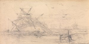 浜辺に沈んだ2階建ての船 作： John Christian Schetky