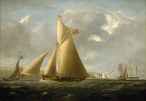 1821年にスピードレース用に建造されたカウズ（イギリス、ワイト島）沖の帆船「ガゼル」。キャンバスに油彩、1825年頃、ジョン・クリスチャン・シェトキー（1778-1874）作。 作： John Christian Schetky