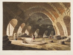トウモロコシ市場、ベルサイユ、パリ、サンドニのイラスト、パブ。 1805（アクアチント） 作： John Claude Nattes