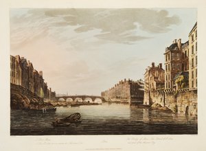 セントルイスの島、古代都市の一部であるマリー橋、ベルサイユ、パリ、サンドニのイラスト、パブ。 1807（アクアチント） 作： John Claude Nattes