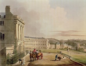 ジョンヒル1770-1850パブによって刻まれたバースの一連のビューによって示される通りからの三日月、通りの詳細。ウィリアム・ミラー、1804年の92988のアクアチントディテール 作： John Claude Nattes