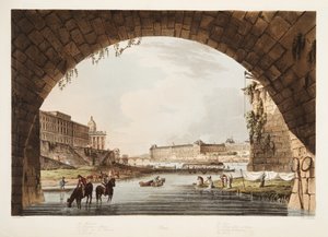 ルーブル;ミント; 4カ国の大学。再会の橋、ベルサイユ、パリ、サンドニのイラスト、パブ。 1805（アクアチント） 作： John Claude Nattes