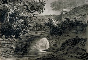 ロンドンのハイドパークにあるサーペンタインの排水システムの一部の眺め、c1817 作： John Claude Nattes
