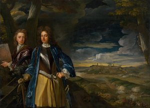 1690 年、1700 年のベオグラード包囲戦でのマイケル リチャーズ 1673 ～ 1721 年とジョン リチャーズ 1669 ～ 1709 年。 作： John Closterman