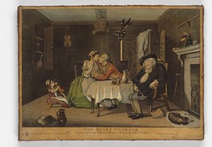 静かな夫、ジョンジューン作のプリント、1768年頃（手彩色の彫刻） 作： John Collet