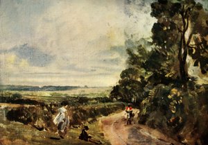 木と人物のいる田舎道、c1830、1934。 作： John Constable