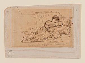 1834年5月18日、ソファーで読書をするアーティストの娘、エミリー 作： John Constable