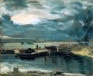 1811年、遠くにデダム教会があるストゥールのはしけ 作： John Constable