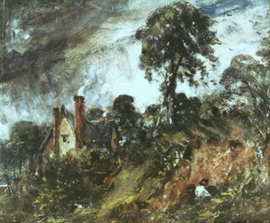 サンドバンクのある木々に囲まれたコテージ、c.1830-36 作： John Constable