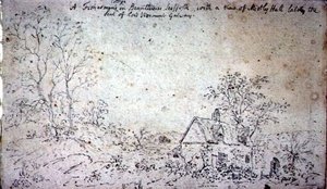 ブランサムのコテージ、ミストリーホールの景色（図面） 作： John Constable
