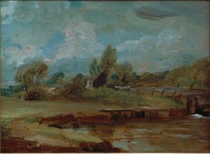川沿いの道から見たフラットフォード・ロック 作： John Constable