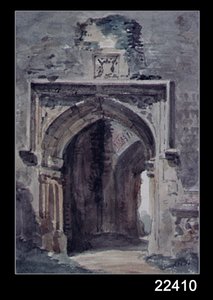 東バーホルト教会：台無しにされたタワーの南アーチ道、1806 作： John Constable