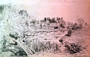 ソールズベリー近郊の農場建物と橋（ペンシル） 作： John Constable
