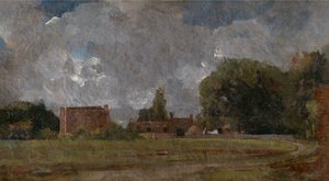 ゴールディング コンスタブルの家、イースト バーグホルト: 芸術家の生家、村と木々のある風景、 作： John Constable
