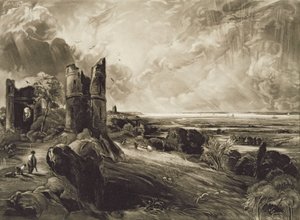 デビッドルーカス（1802-81）c.1832（エッチング付きメゾチント）が刻まれたハドリー城 作： John Constable