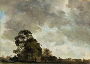 ハムステッドの風景、木と嵐の雲、1821年頃（パネルに敷いた紙に油彩） 作： John Constable
