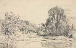 池を囲む木々のある風景。 作： John Constable