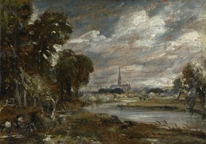 ナダー川からのソールズベリー大聖堂、c.1829 作： John Constable