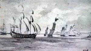 テムズ川またはメッドウェイのそよ風での配送（紙に記載された黒鉛） 作： John Constable