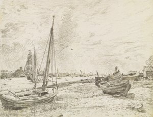 テムズ川での輸送、1818年頃（紙に黒鉛） 作： John Constable