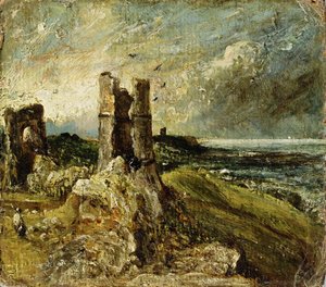 ハドリー城のスケッチ（直腸）（ミルボードに油彩） 作： John Constable