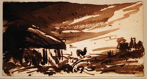 The Cock at the Barn Door, c.1833 （ブラウンウォッシュ、紙） 作： John Constable