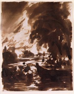 ストゥーア川の木々と水辺（ブラウンウォッシュ 作： John Constable