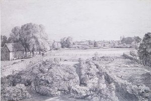 コンスタブルの家、ゴールディングのキッチンガーデン越しに見るイースト・バーグホルトの風景 作： John Constable