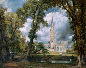 「司教の敷地からのソールズベリー大聖堂の眺め」、ウィルトシャー、c1822 作： John Constable