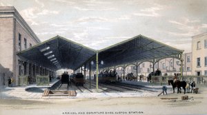到着と出発の小屋、ロンドン、1839 作： John Cooke Bourne