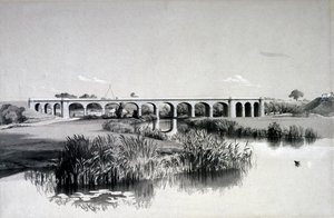 エイボン高架橋、ウォルストン、1837年7月2日（ペンとインクで紙に洗う） 作： John Cooke Bourne