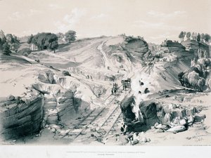 ブラスティングロックス、リンズデール、バッキンガムシャー、1830年代（ペンとインクで紙に洗う） 作： John Cooke Bourne