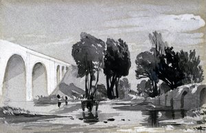 ブライス高架橋、ハンプトン・イン・アーデン、c.1838（ペンとインク、紙で洗う） 作： John Cooke Bourne