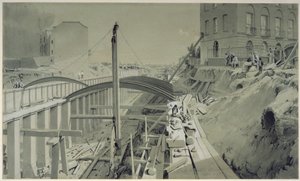 1836年9月、カムデンタウンのパークストリートに擁壁を建設（ペンとインク、紙に洗う） 作： John Cooke Bourne