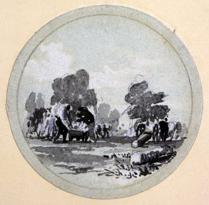 クリーニング、ロンドン＆バーミンガム鉄道、c.1838（ペンとインク、紙に洗う） 作： John Cooke Bourne