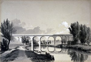 1837年6月5日、ハートフォードシャー、ワトフォード、コルネ高架橋（ペンとインクで紙に洗う） 作： John Cooke Bourne