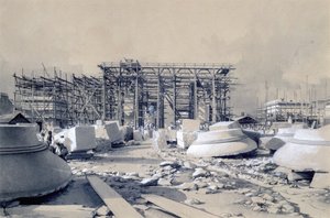 1837年10月、ユーストンアーチの建設（ペンとインク、紙に洗う） 作： John Cooke Bourne