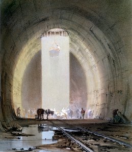 1839年7月8日、ロンドン＆バーミンガム鉄道のキルスビートンネルの建設 作： John Cooke Bourne
