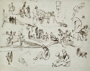 ロンドン・バーミンガム鉄道の建設、1835年頃（紙に茶色のインク、合成スケッチ）