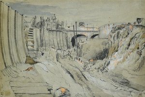 Construção da London and Birmingham Railway, c.1835 (lápis e aguada sobre papel) 作： John Cooke Bourne
