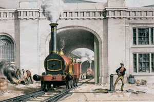 1839年にロンドンのカムデンタウンにある機関車エンジンハウスへの入り口 作： John Cooke Bourne