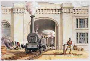 機関車の機関室への入り口、カムデン タウン、ロンドン、1839 年 作： John Cooke Bourne
