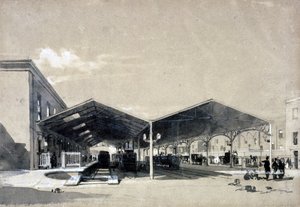 1837年5月、ユーストン駅のインテリア（ペンとインク、紙に洗う） 作： John Cooke Bourne