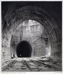 素晴らしい換気シャフト、Kilsby Tunnel、ノーサンプトンシャー、1838（ペン＆インク、紙の上で洗う） 作： John Cooke Bourne